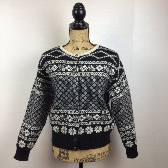 GAP 100% Wool Made in Korea Black White Button Down Cardigan - Picture 1 of 13